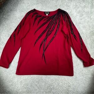 Bob Mackie Wearable Art Long Sleeve Abstract Tunic Style Sweater Beaded Size Med